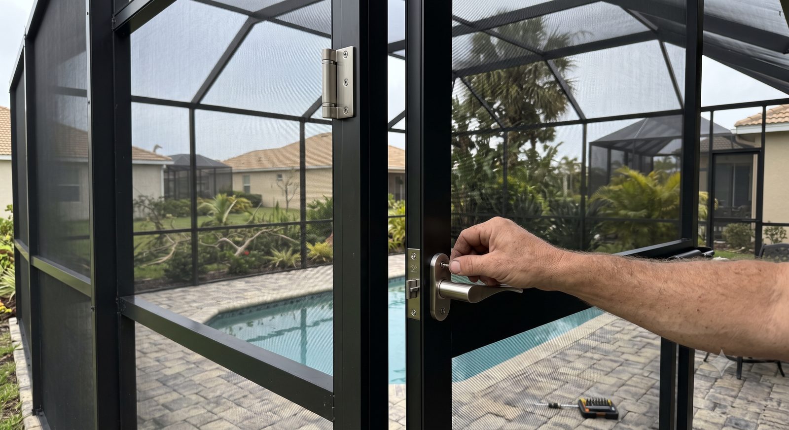 Pool cage screen door replacement in Sarasota, FL