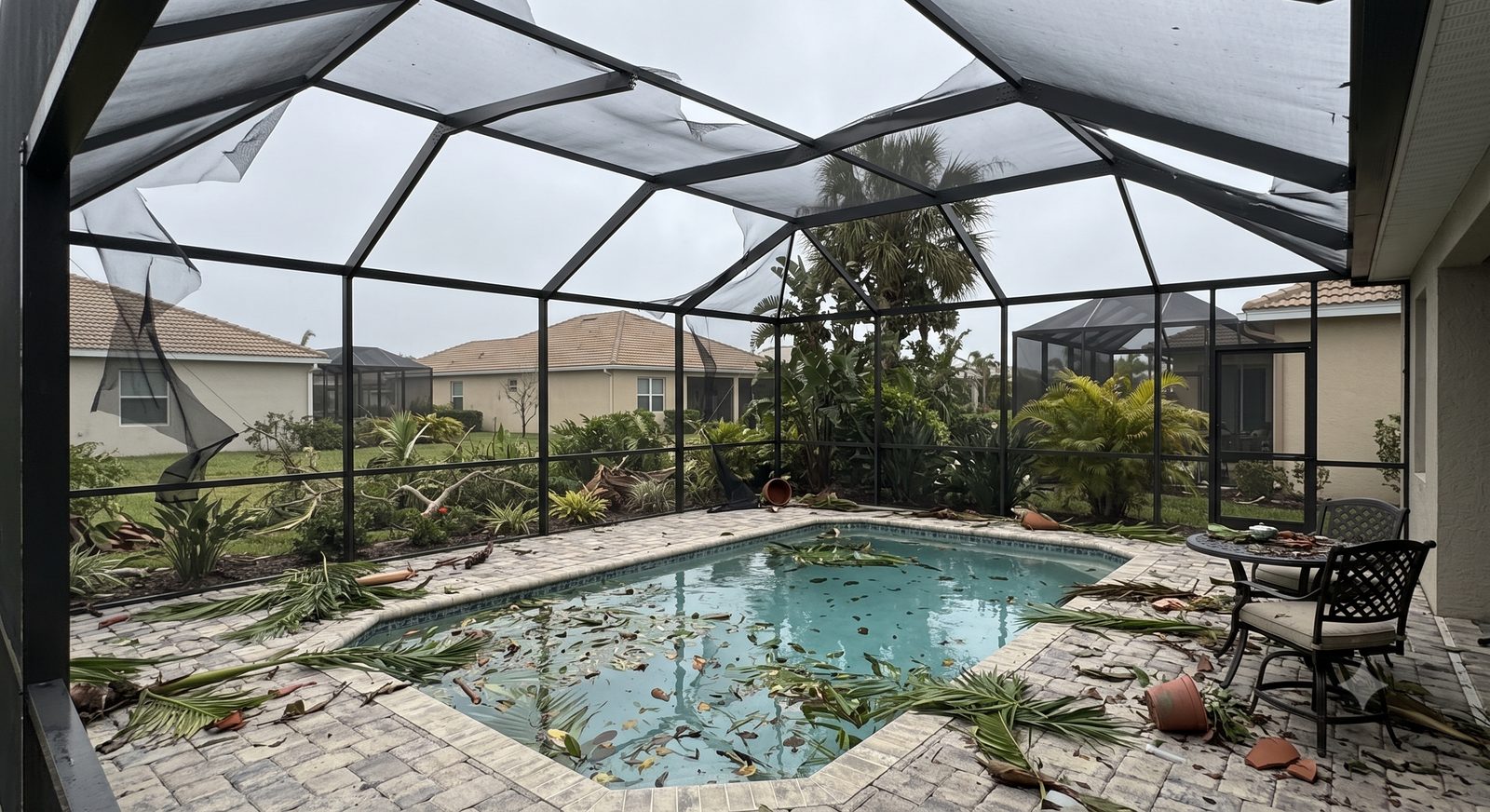 Storm and hurricane pool cage damage repair in Sarasota, FL
